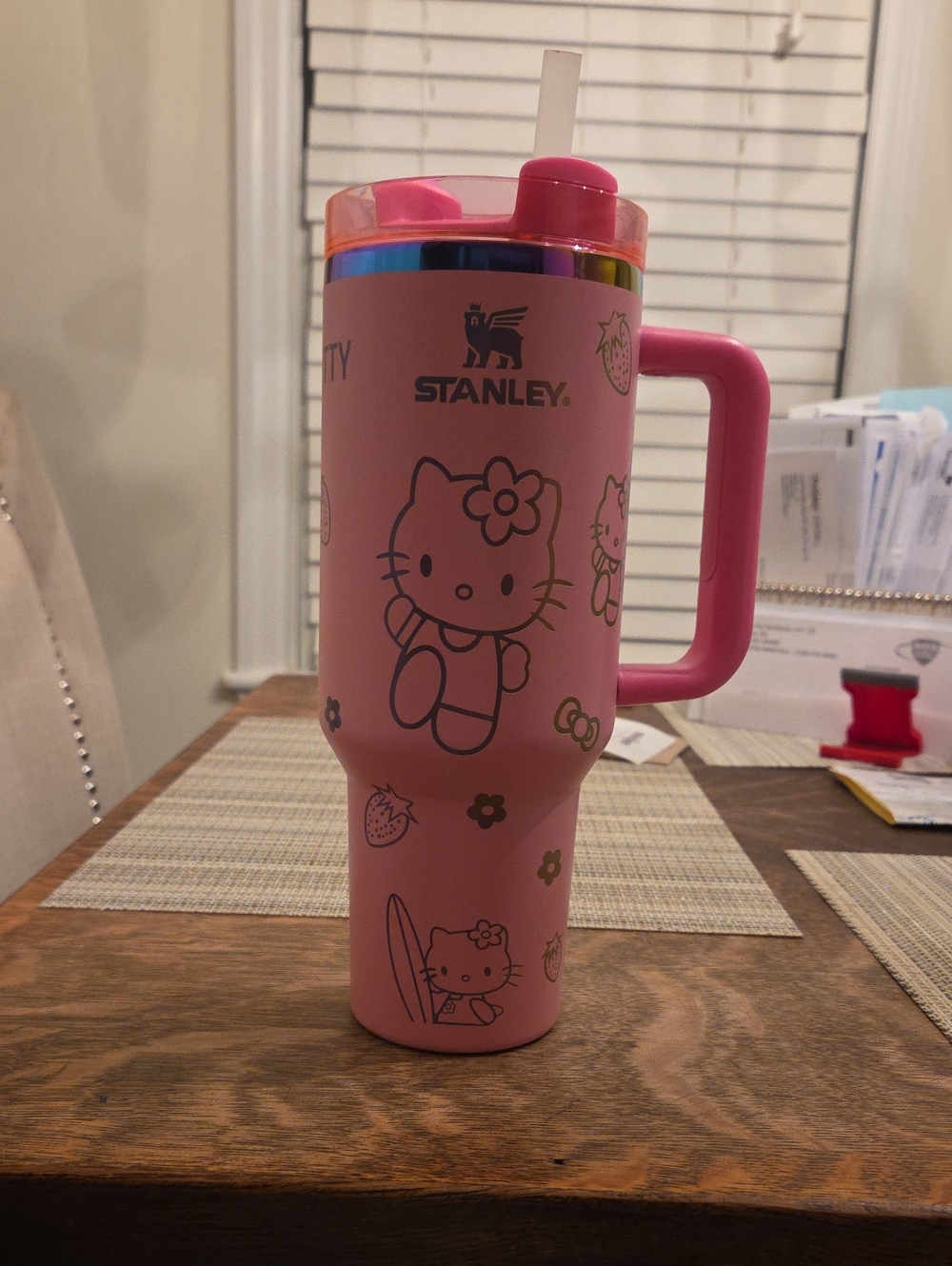Large Stanley Pink Hello Kitty Tumbler with Handle and Straw